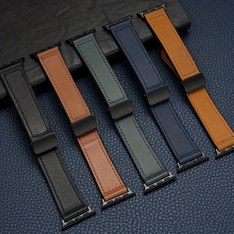 Genuine Calfskin Leather Watch Band, with Magnetic Clasp